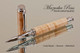 Handmade Rollerball Pen made from Curly Maple with Chrome trim.  Handcrafted pen by our artist.  Tip view of pen cap.