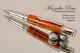 Handmade Ballpoint Pen made from Amboyna Burl with Stainless Steel finish.  Side view of pen.