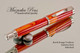 Handmade Rollerball Pen Handcrafted from Red-Orange TruStone with Polished Stainless Steel finish.  Bottom view of pen and cap.