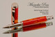 Handmade Rollerball Pen Handcrafted from Red-Orange TruStone with Polished Stainless Steel finish.  Cap view of pen and cap.