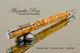 Handmade Rollerball Pen Handcrafted from Boxelder Burl with Polished Stainless Steel finish.  Bottom view of pen and cap.
