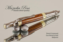 Handmade Ballpoint Pen, Desert Ironwood with Gun Metal and Gold Finish - Side view of Ballpoint Pen