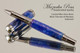 Handmade Rollerball Pen made from Blue Cracked Glass Resin with Black Titanium and Rhodium finish.  Main view of pen and cap.