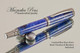 Handmade Rollerball Pen made from Blue Cracked Glass Resin with Black Titanium and Rhodium finish.  Bottom view of pen and cap.