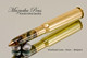 Handcrafted Ballpoint Pen, .50 Caliber Bullet Pen, Brass Finish - Looking from Tip of Pen, Woodland Camo