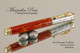 Handmade Rollerball Pen Handcrafted from Red-Orange TruStone with Chrome and Gold finish.  Bottom view of pen and cap.