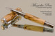Handmade Rollerball Pen handcrafted from Spalted Hackberry wood Chrome and Gold finish.  Side view of pen.