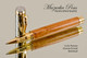 Handmade Rollerball Pen made from Curly Pyinma with Chrome and Gold finish.  Cap view of pen and cap.