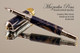 Handmade Rollerball Pen Handcrafted from Smokey Blue Resin with Rhodium & Gold.  Bottom view of pen and cap.