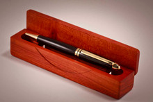Wood pen or pencil case with lifting mechanism, shown with optional pen