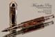 Handmade Rollerball Pen handcrafted from Charoite TruStone with Black Titanium and Gold finish.  Side view of pen and cap.
