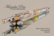Handmade Sceptre Ballpoint Pen, White and Gold TruStone Ballpoint Pen, Gold and Chrome Finish - Looking from top of Ballpoint Pen