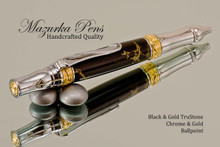 Handmade Sceptre Ballpoint Pen, Black and Gold TruStone Ballpoint Pen, Gold and Chrome Finish - Looking from top of Ballpoint Pen