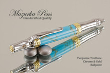 Handmade Sceptre Ballpoint Pen, Turquoise and Gold TruStone Ballpoint Pen, Gold and Chrome Finish - Looking from top of Ballpoint Pen