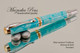 Handmade Fountain Pen handcrafted from Blue Larimar TruStone with Chrome and Gold finish.  Top view of pen.