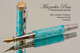 Handmade Fountain Pen handcrafted from Blue Larimar TruStone with Chrome and Gold finish.  Side view of pen.