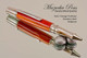 Handmade Ballpoint Pen made from Red and Orange TruStone with Stainless Steel finish.  Bottom view of pen.