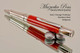 Handmade Ballpoint Pen made from Red and Orange TruStone with Stainless Steel finish.  Top view of pen.