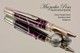 Handmade Ballpoint Pen made from Deep Purple Swirl Resin with Stainless Steel finish.  Tip view of pen.