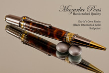 Handmade Ballpoint Pen made from Earth's Core Acrylic / Resin with Black Titanium / Gold color finish.  