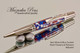 Handmade Ballpoint Pen made from Red, White and Blue Acrylic Resin with Black Titanium  / Platinum finish.  Tip view of pen.