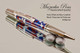 Handmade Ballpoint Pen made from Red, White and Blue Acrylic Resin with Black Titanium  / Platinum finish.  Bottom view of pen.