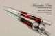 Handmade Ballpoint Pen handcrafted from Red and Black TruStone with Satin Chrome/Chrome finish.  Top view of pen.