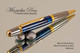 Handmade Ballpoint Pen handcrafted from Blue/Black Poly-Resin with Black Titanium/Gold finish.  Top view of pen.
