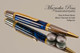 Handmade Ballpoint Pen handcrafted from Blue/Black Poly-Resin with Black Titanium/Gold finish.  Side view of pen.