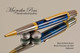 Handmade Ballpoint Pen handcrafted from Blue/Black Poly-Resin with Black Titanium/Gold finish.  Tip view of pen.