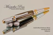 Handmade Metal Black and Gold M3 Chrome & Gold Ballpoint Pen.  Main view of pen