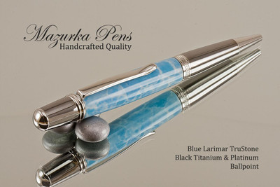 Handmade Ballpoint Pen in Jupiter Polymer Clay, Platinum and Black Titanium Finish - Main View