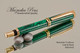 Handcrafted Rollerball Pen made from Malachite with Gold and Black finish.  Side view of pen and cap.