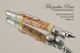 Handmade Ballpoint Pen handcrafted from Big Leaf Maple Chrome and Gold finish.  Side view of pen.