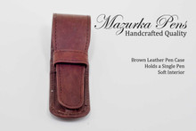 Brown leather pen pouch / pen case.  Shown closed.