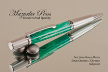 Handmade Ballpoint Pen, Sea Lime Green Acrylic Resin Pen, Satin Chrome / Chrome Finish 