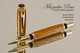 Hand Made Rollerball Pen made from Quina wood with Gold and Black finish.  Bottom view of pen and cap.
