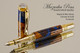 Handmade Blue Resin / Big Leaf Maple Burl Fountain Pen with Black Titanium / Gold trim.  Nib view of pen.