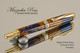 Handmade Blue Resin / Big Leaf Maple Burl Fountain Pen with Black Titanium / Gold trim.  Bottom view of pen.