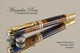 Handmade Blue Resin / Big Leaf Maple Burl Fountain Pen with Black Titanium / Gold trim.  Top view of pen.