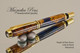 Handmade Blue Resin / Big Leaf Maple Burl Rollerball Pen with Black  / Gold trim.  Top view of pen.
