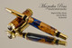 Handmade Blue Resin / Big Leaf Maple Burl Rollerball Pen with Black  / Gold trim.  Main view of pen.