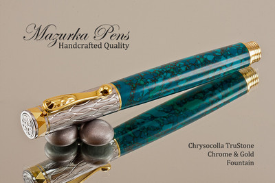 Hand Made Rollerball Pen, made from Chrysocolla TruStone with Gold and Chrome finish.