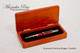 Premium rosewood display case with brass hinges, single pen insert (pens not included, shown open with single insert)