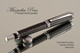 Handmade rollerball pen made from Faux Leather with Chrome / Black finish.  Handcrafted pen.  Bottom view of pen - Stock Picture