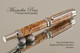 Handcrafted wood Fountain pen made from Big Leaf Maple Burl with Rhodium/Black Titanium finish.  Bottom view of pen and cap.