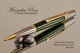 Handmade Ballpoint Pen made from Green / Black Ebonite with Black Titanium / Gold finish.  Main view of pen.