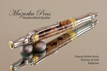 Handmade Ballpoint Pen, Peanut Brittle Resin, Chrome and Gold Finish - Looking from Front of Ballpoint Pen