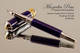 Handmade Rollerball Pen handcrafted from Azurite Web TruStone with Rhodium and Gold finish.  Side view of pen and cap.