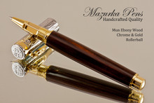 Handmade Rollerball Pen Handcrafted from Mun Ebony with Chrome & Gold finish.  